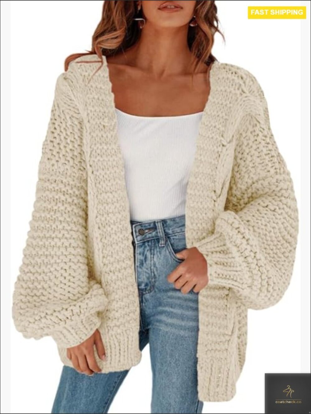 Chunky Cable Knit Oversized Cardigan Open Front Batwing Sweater Coat
